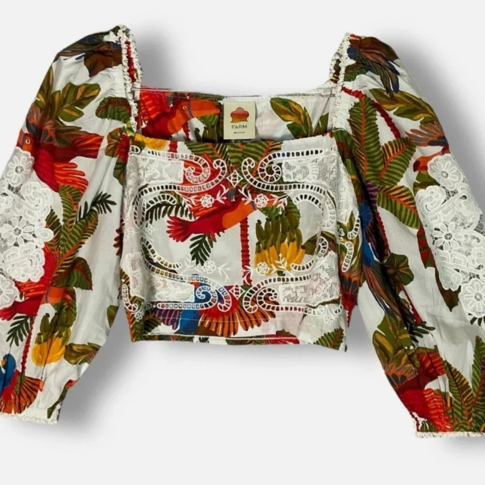NWOT FARM Rio for Anthropologie Forest Birds Embroidered Top Blouse S $188